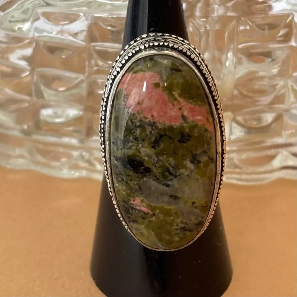 925 Sterling Oval  Unakite Ring Size 7